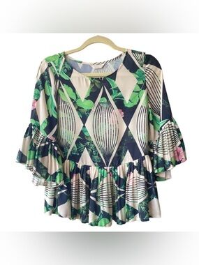 Brazilian Designer Lança Perfume peplum blouse with a floral print small